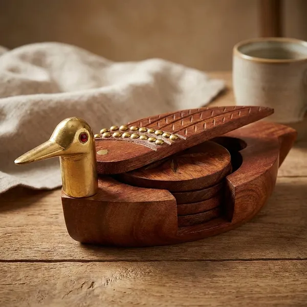 Wooden_Brass_Accent_Duck_Decorative_Showpiece