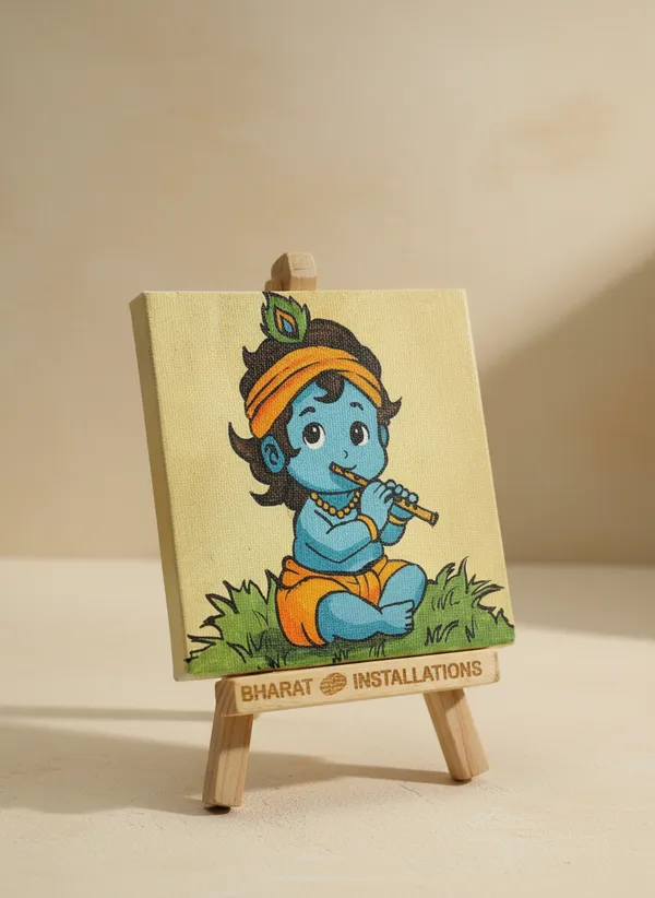 Canvas_Baby_Krishna_Hand-Painted_Art_With_Wooden_Easel_Stand