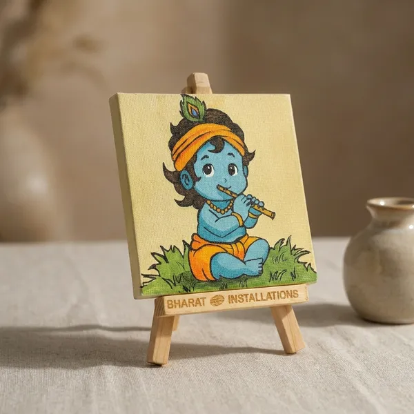Canvas_Baby_Krishna_Hand-Painted_Art_With_Wooden_Easel_Stand