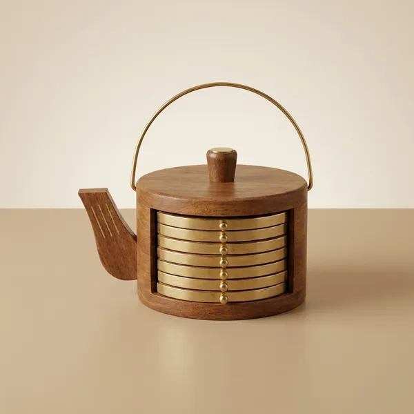 Wooden_Brass_Vintage_Coaster_Set_Teapot-Shaped_Holder