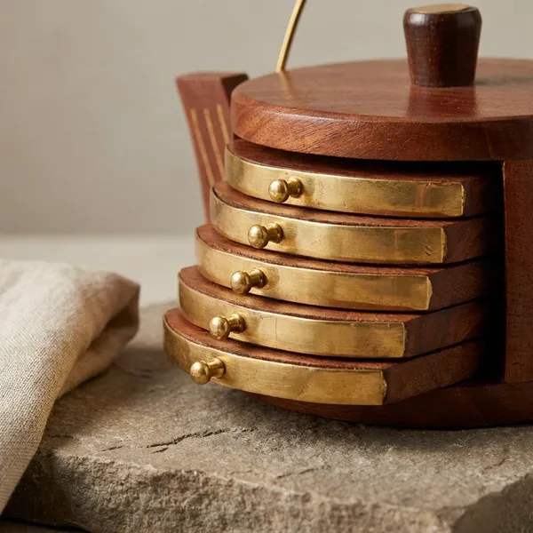 Wooden_Brass_Vintage_Coaster_Set_Teapot-Shaped_Holder