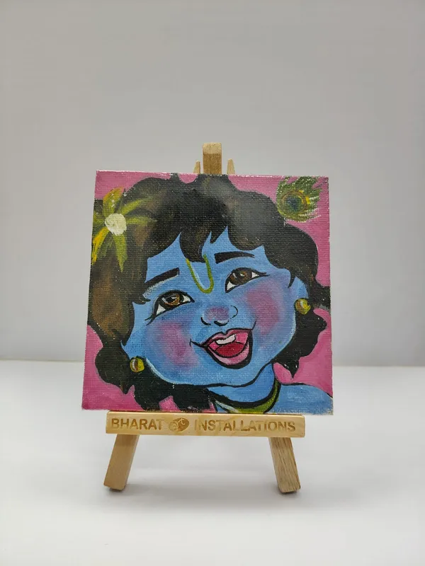 Canvas_Hand-Painted_Krishna_Mini_Art_With_Wooden_Easel_Stand