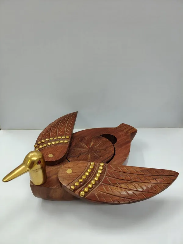 Wooden_Brass_Accent_Duck_Decorative_Showpiece