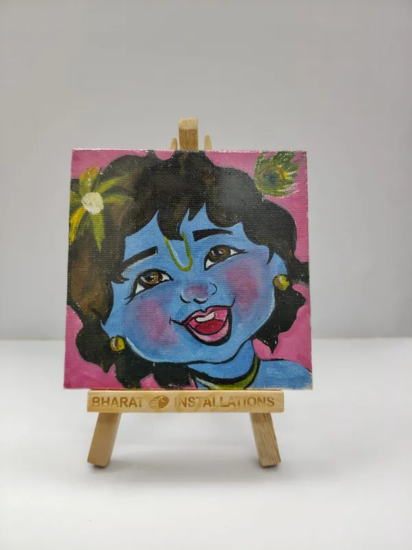 Canvas_Hand-Painted_Krishna_Mini_Art_With_Wooden_Easel_Stand