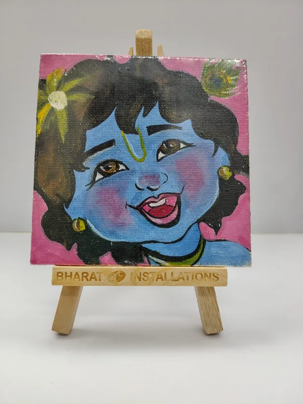 Canvas_Hand-Painted_Krishna_Mini_Art_With_Wooden_Easel_Stand