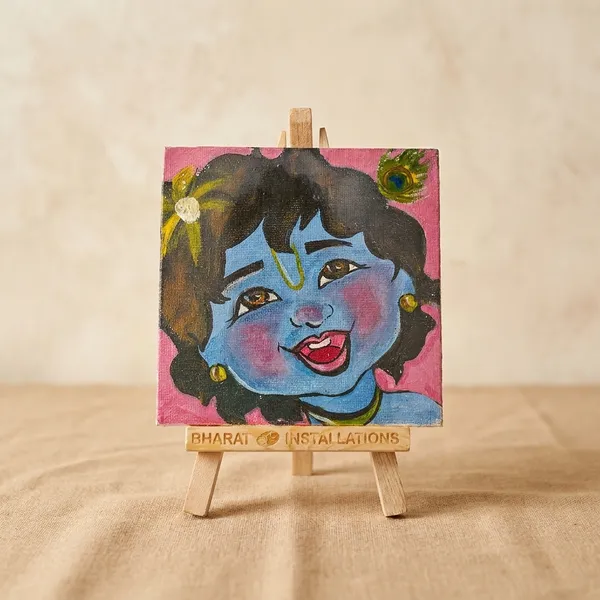 Canvas_Hand-Painted_Krishna_Mini_Art_With_Wooden_Easel_Stand
