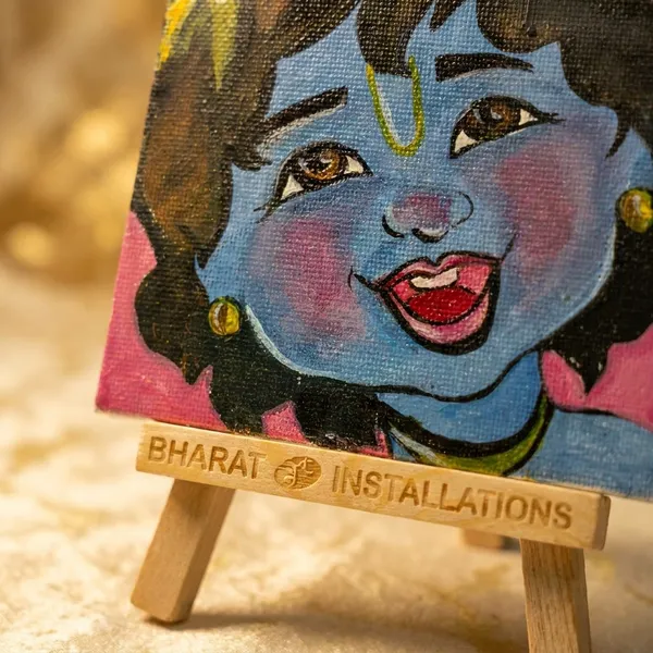 Canvas_Hand-Painted_Krishna_Mini_Art_With_Wooden_Easel_Stand