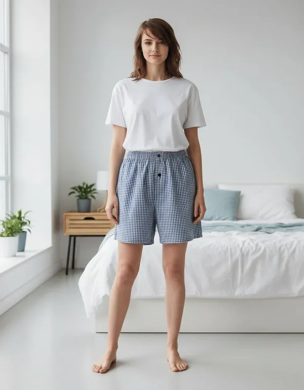 Blue_Meadow_White_Cotton_Checkered_Relaxed_Pajama_Shorts_Set