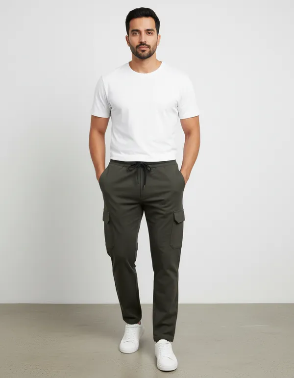 Urban_Trek_Olive_Green_Cotton_Twill_Cargo_Track_Pant