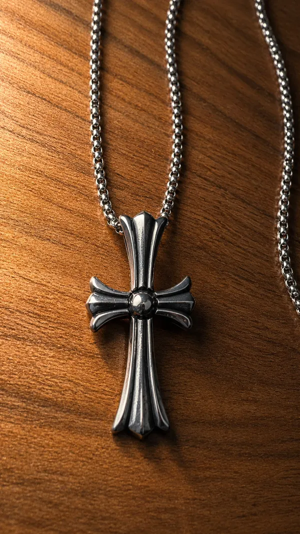 Silver_Titanium_Steel_Cross_Pendant_With_Chain_For_Men