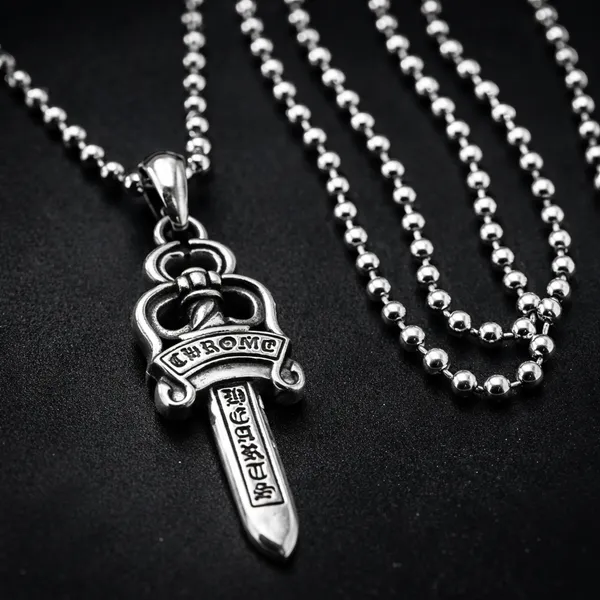 Silver_Titanium_Steel_Chrome_Heart_Dagger_Pendant_Chain_Exclusive_For_Men