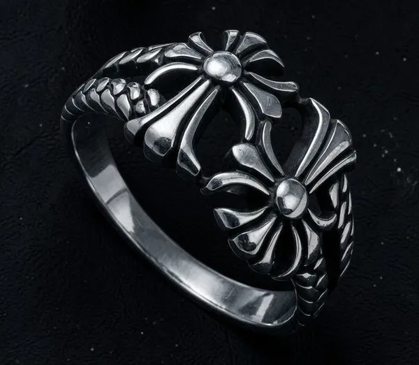 Silver_Titanium_Steel_Chrome_Hearts_Cross_Ring_For_Men