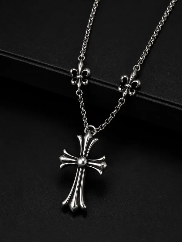 Silver_Titanium_Steel_Gothic_Cross_Pendant_Necklace