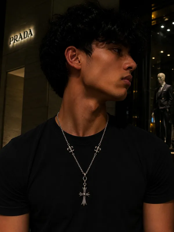 Silver_Titanium_Steel_Gothic_Cross_Pendant_Necklace