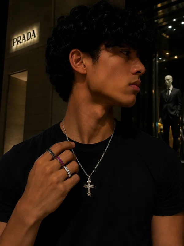 Silver_Titanium_Steel_Red_Stone_Iced_Ring_For_Men
