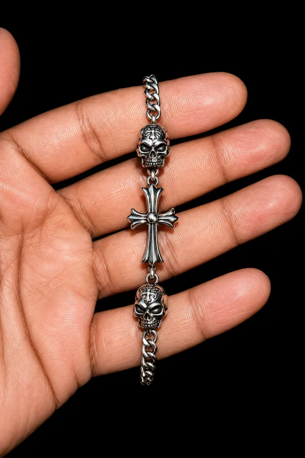 Silver_Titanium_Steel_Cross_+_Skull_bracelet