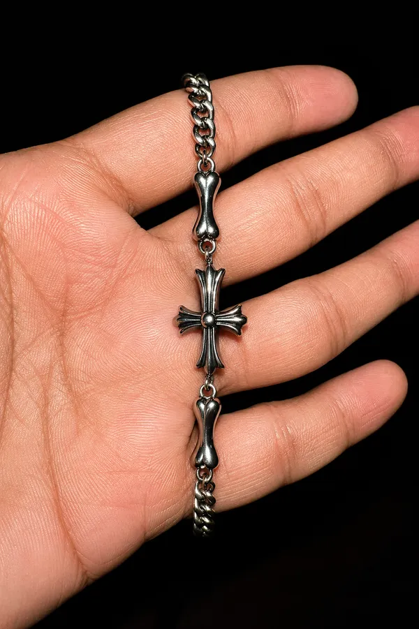 Silver_Titanium_Steel_Cross_Chain_Bracelet