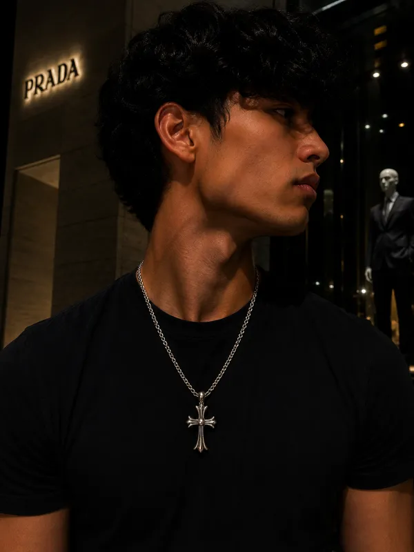 Silver_Titanium_Steel_Cross_Pendant_With_Chain_For_Men