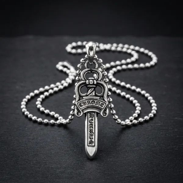 Silver_Titanium_Steel_Chrome_Heart_Dagger_Pendant_Chain_Exclusive_For_Men