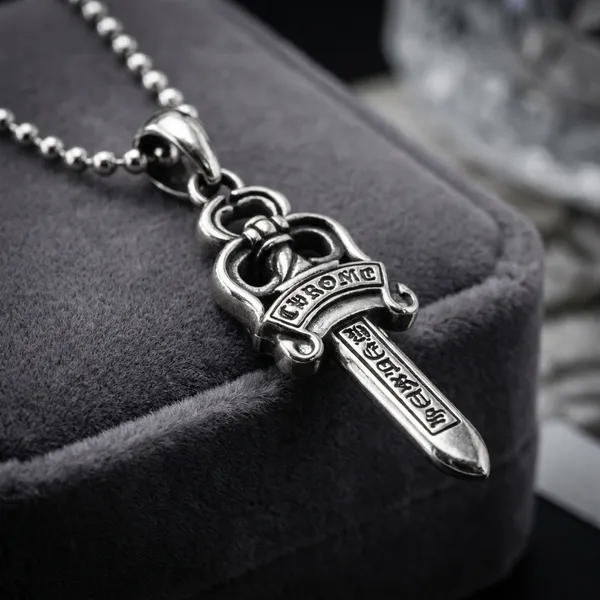 Silver_Titanium_Steel_Chrome_Heart_Dagger_Pendant_Chain_Exclusive_For_Men