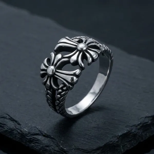Silver_Titanium_Steel_Chrome_Hearts_Cross_Ring_For_Men