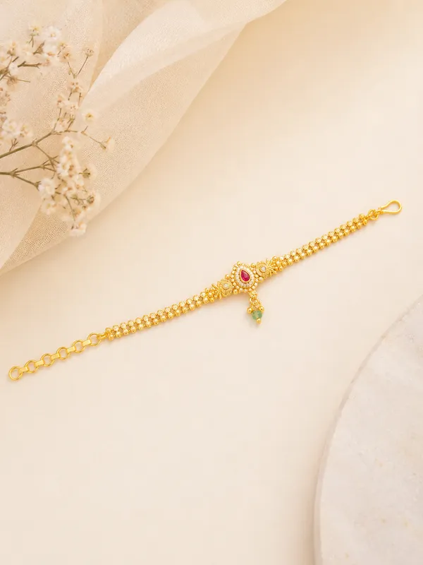 Antique_Gold_Bead_Bracelet_With_Ruby_Teardrop