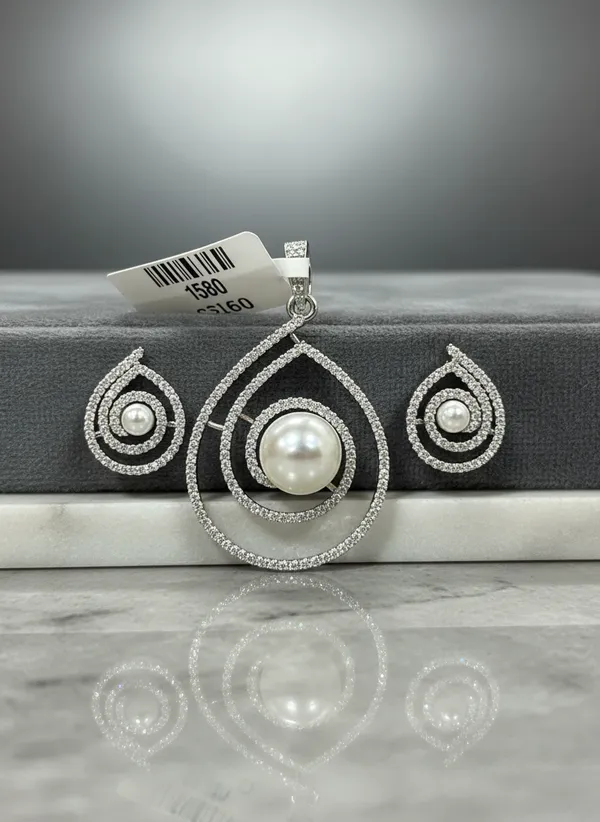 Silver-Tone_Pearl_Teardrop_Pendant_Set_With_Cz
