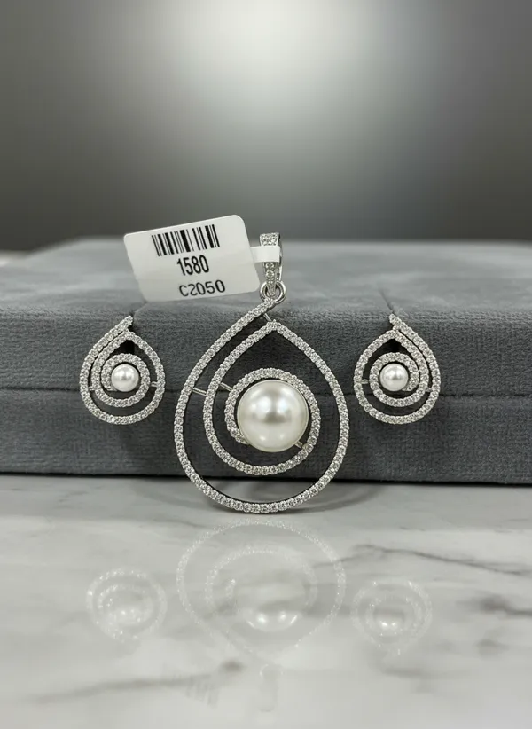 Silver-Tone_Pearl_Teardrop_Pendant_Set_With_Cz