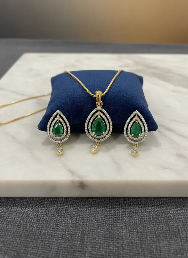 Emerald_Green_Cz_Teardrop_Pendant_Set