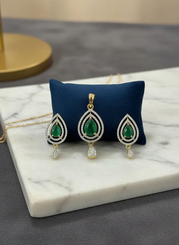 Emerald_Green_Cz_Teardrop_Pendant_Set