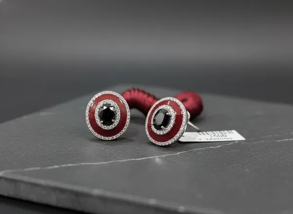 Red_Enamel_And_Black_Stone_Cz_Oval_Stud_Earrings