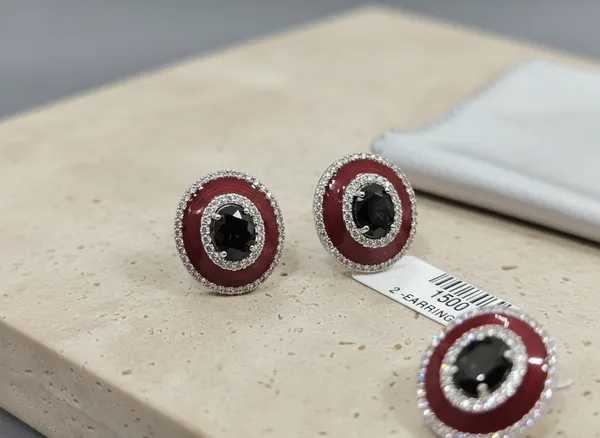 Red_Enamel_And_Black_Stone_Cz_Oval_Stud_Earrings