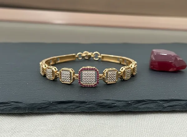 Gold_Square_Link_Cz_And_Ruby_Bracelet