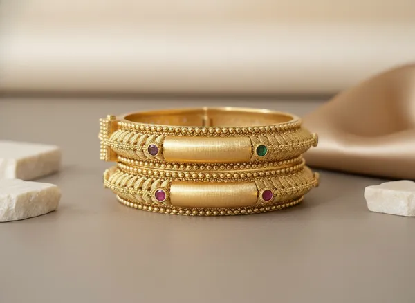 Antique_Gold_Filigree_Kada_Bangles_With_Ruby_And_Emerald