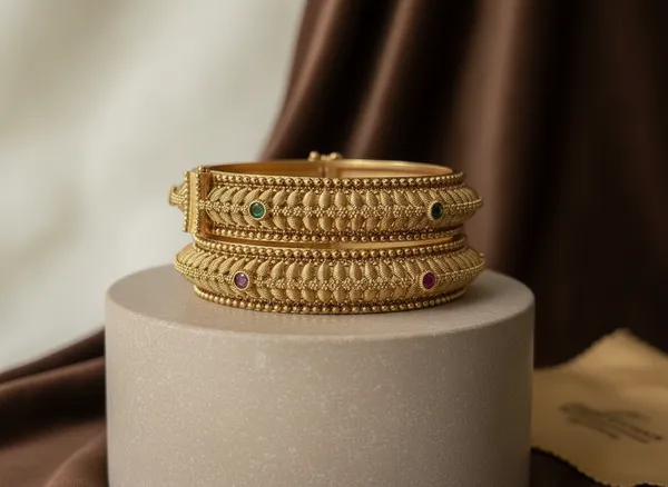 Antique_Gold_Filigree_Kada_Bangles_With_Ruby_And_Emerald