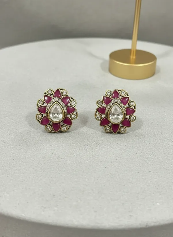 Kundan_Polki_Ruby_Floral_Stud_Earrings