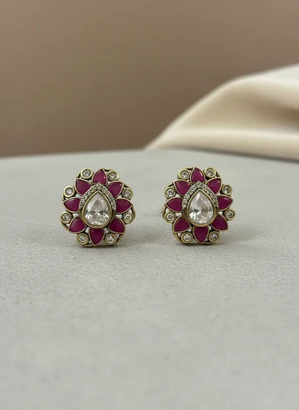 Kundan_Polki_Ruby_Floral_Stud_Earrings
