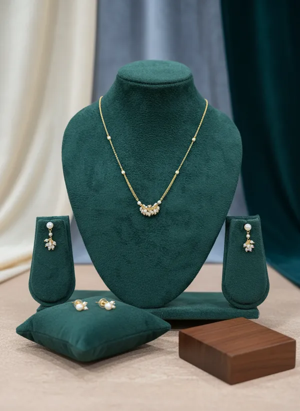 Gold_Pearl_Cluster_Necklace_Set_With_Leaf_Drop_Earrings