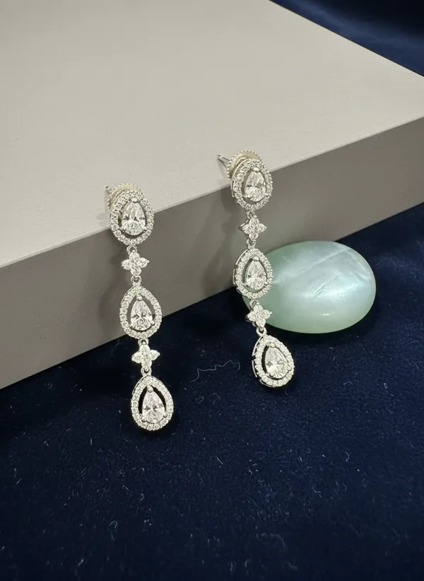 Silver_Triple_Teardrop_Cz_Long_Dangler_Earrings