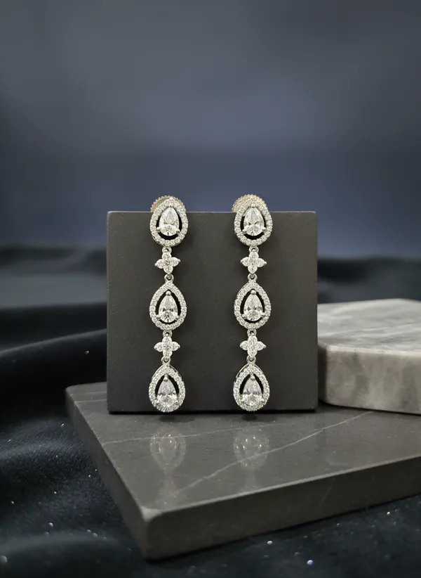 Silver_Triple_Teardrop_Cz_Long_Dangler_Earrings