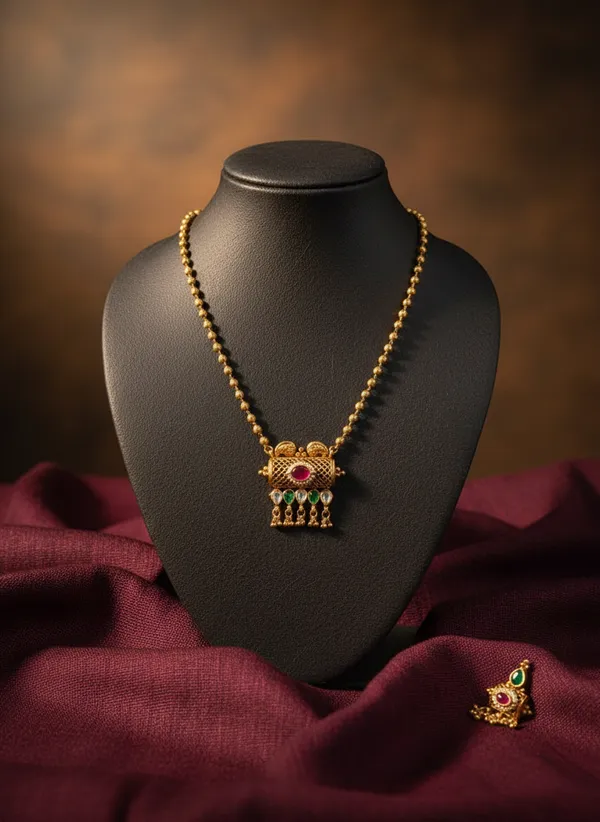 Antique_Gold_Temple_Necklace_Set_With_Ruby_And_Emerald_Drops