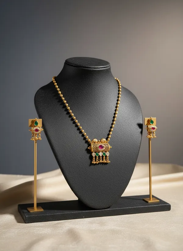 Antique_Gold_Temple_Necklace_Set_With_Ruby_And_Emerald_Drops