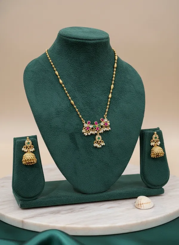 Antique_Gold_Multicolour_Floral_Necklace_Set_With_Jhumka_Earrings