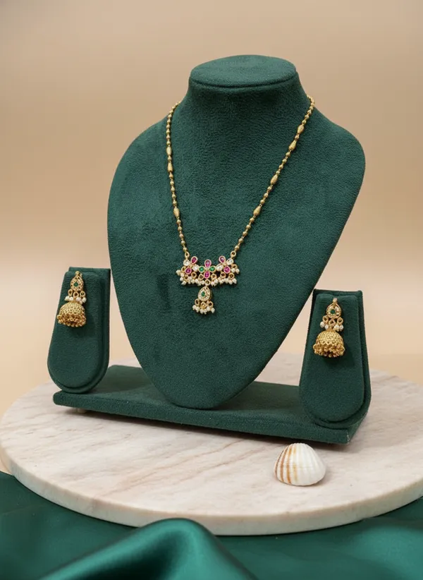 Antique_Gold_Multicolour_Floral_Necklace_Set_With_Jhumka_Earrings