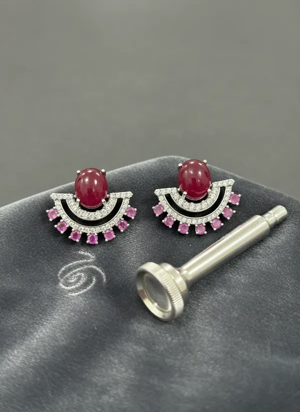 Ruby_Premium_Cabochon_Fan_Cz_Stud_Earrings