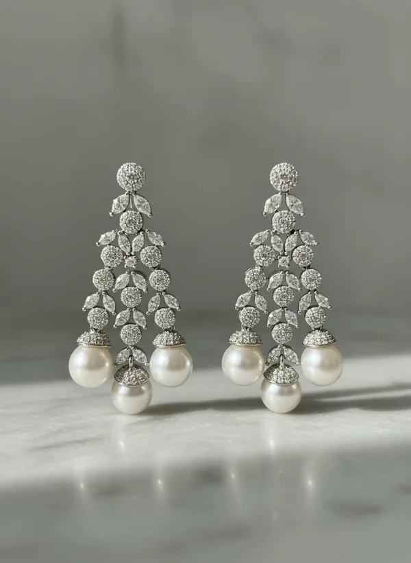 Silver_Cz_Floral_Vine_Pearl_Chandelier_Earrings