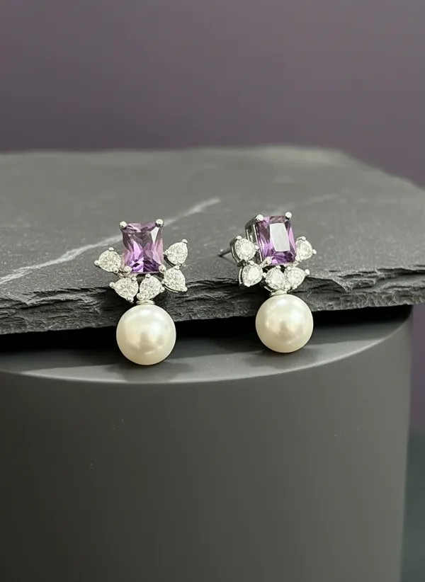Amethyst_Purple_Cz_And_Pearl_Drop_Earrings