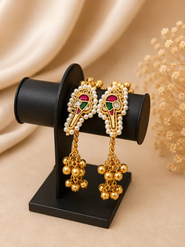Antique_Gold_Bird_Bangles_With_Pearl_Border_And_Ghungroo_Drops