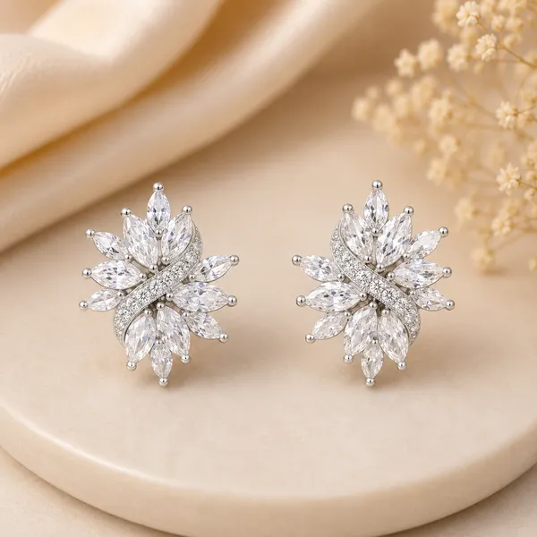 Silver_Marquise_Cz_Leaf_Cluster_Stud_Earrings