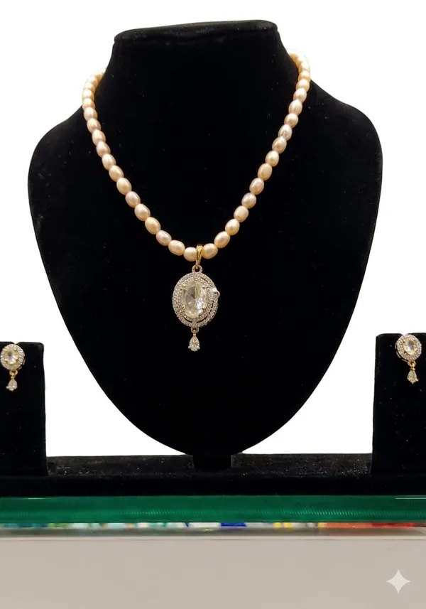 White_And_Pink_Freshwater_Pearl_Cz_Crystal_Pendant_Necklace_Set_For_Women